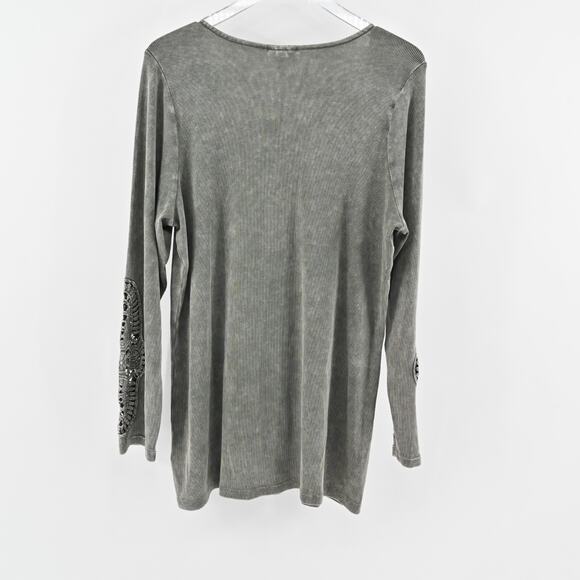 TORRID Top Womens Size 3X Rib Scoop Neck Crochet Long Sleeve in Deep Depths Boho - Picture 4 of 12